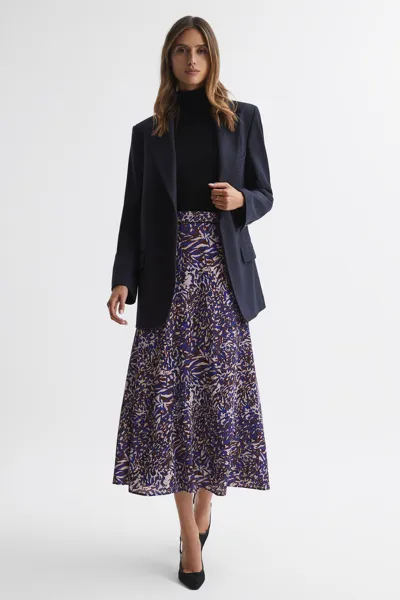 Reiss Blue Printed Midi Skirt