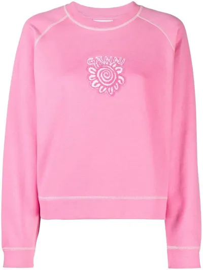 Ganni Logo-print Cotton Sweatshirt In Pink