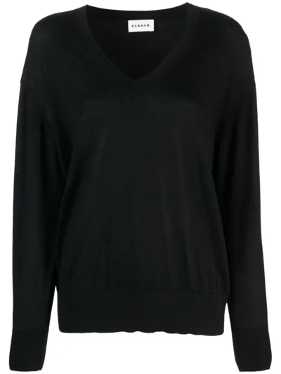 P.a.r.o.s.h Black Pullover With V Neckline And Ribbed Trim In Wool And Silk Blend Woman