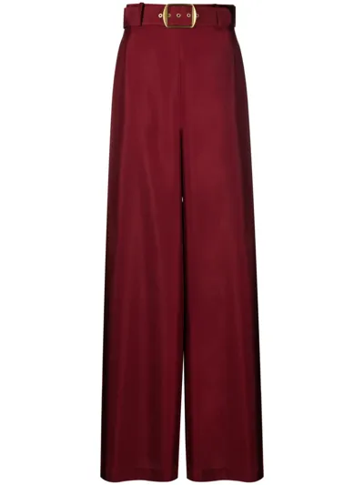 Zimmermann Luminosity Belted Wide-leg Silk Pants In Burgundy