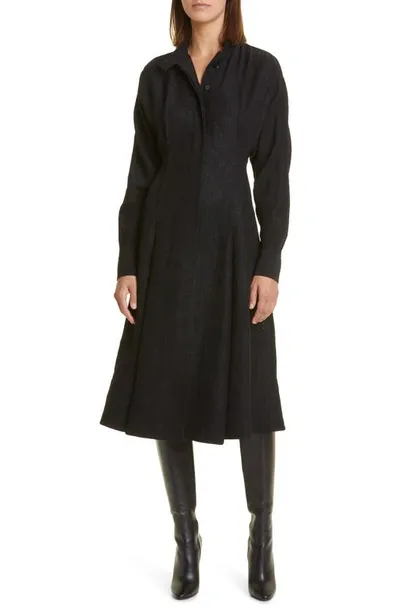 Proenza Schouler Button-hem Crushed Matte Satin Midi Shirtdress In Black