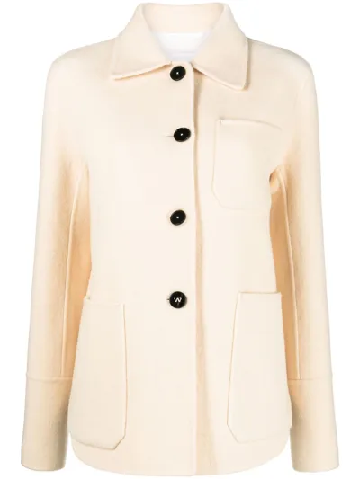 Jil Sander Neutral Single-breasted Short Wool Coat In White