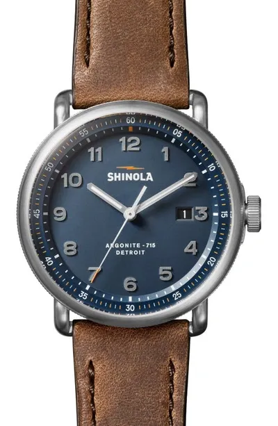 Shinola Men's The Canfield Model C56 Stainless Steel & Leather Strap Watch In Blue