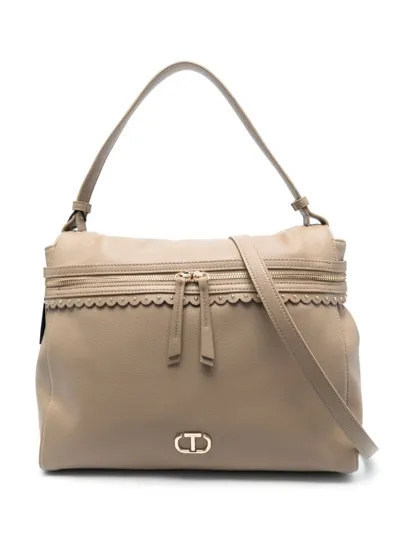 Twinset Large Cécile Logo-plaque Tote Bag In Neutrals