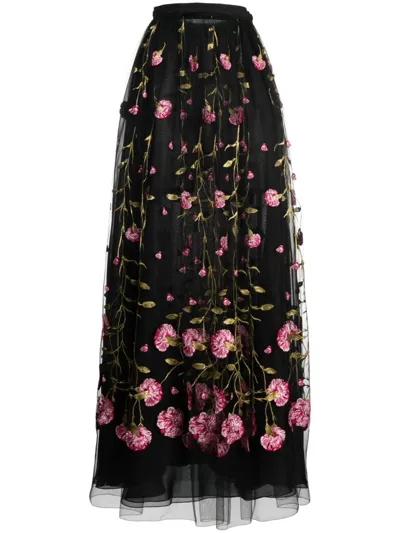 Giambattista Valli Embroidered Tulle Maxi Skirt In Black