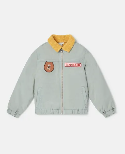 Stella Mccartney Kids' Badge Appliqué Borg Collar Jacket In Green