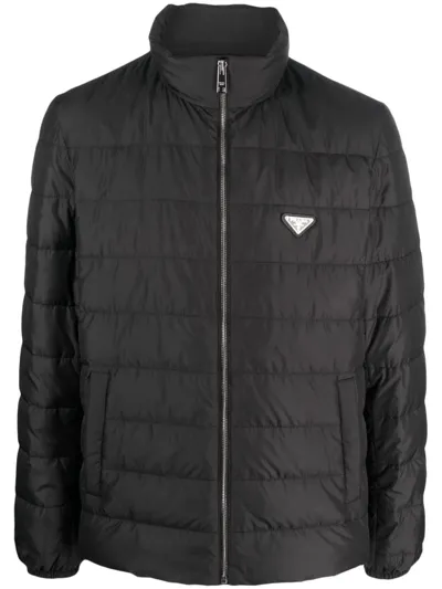 Prada Triangle-logo Puffer Jacket In Brown