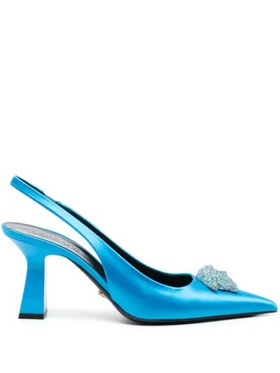 Versace La Medusa Satin Slingback Pump In Blue