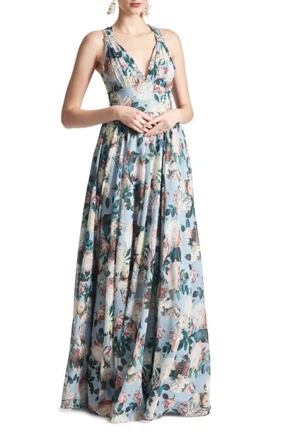 Sachin & Babi Kenzia Floral Chiffon Gown In Multi