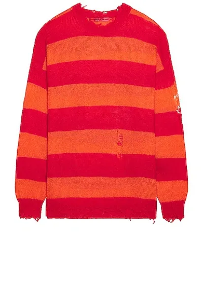 Members Of The Rage Distressed Striped Sweater In Infrared