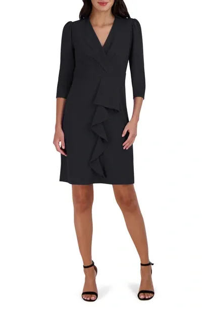 Julia Jordan Cascade Ruffle Crepe Sheath Dress In Black