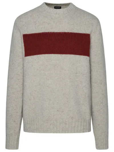 Zegna Man Beige Cashmere Sweater In White