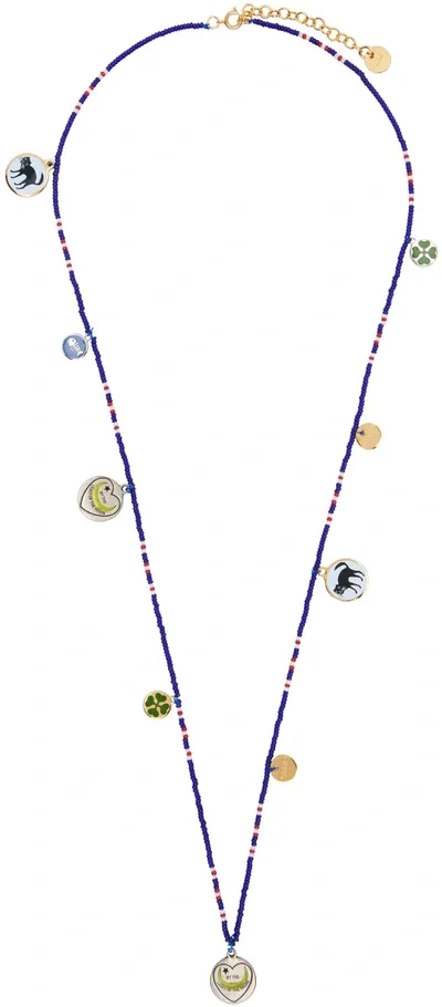 Marni Blue Beaded Necklace In 00x99 Multicolor