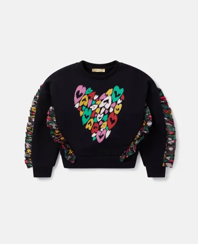 Stella Mccartney Smudged Heart Print Fringed Sweatshirt In Black