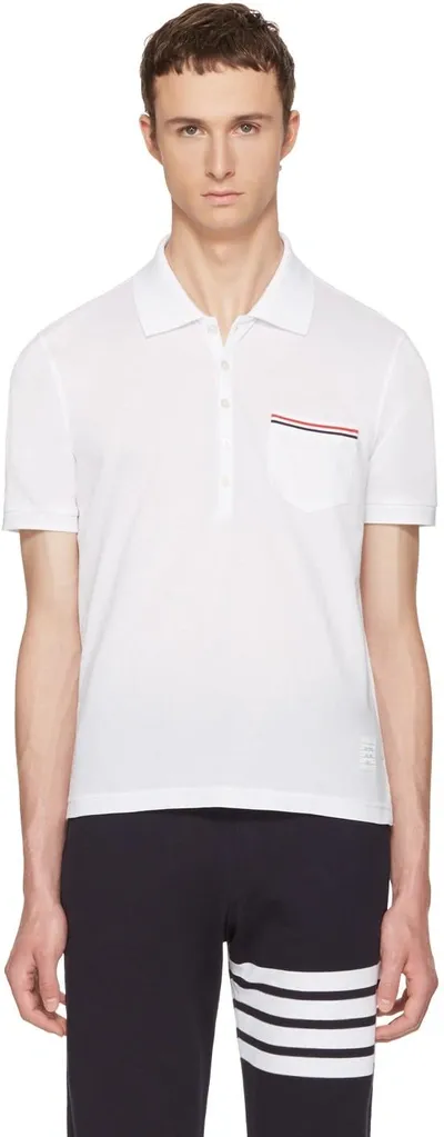 Thom Browne Heather Polo Shirt With Striped Pocket In White