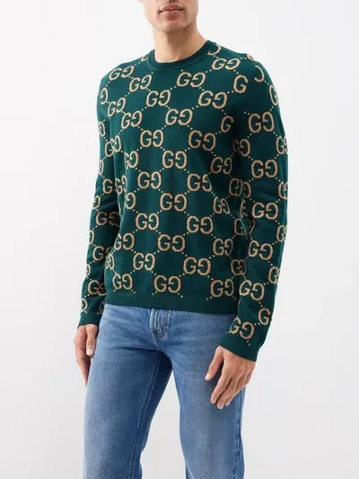 Gucci Gg Wool Jacquard Jumper In Green