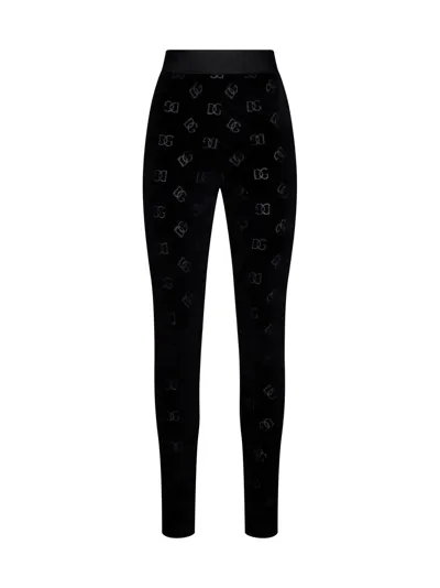 Dolce & Gabbana Logo-print Cotton Leggings In Black