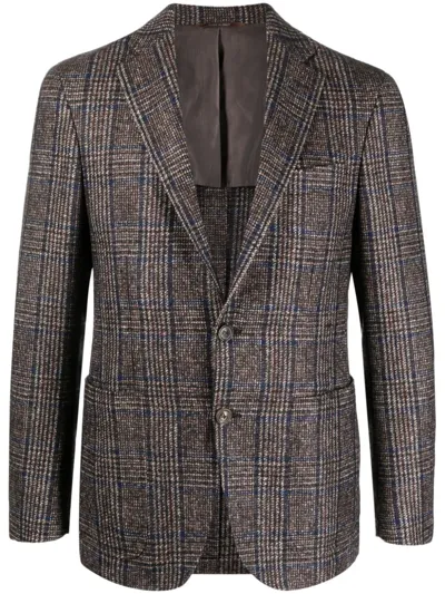 Canali Check-print Single-breasted Blazer In Brown