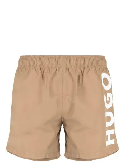 Hugo Brown Printed Swim Shorts In Open Brown 242