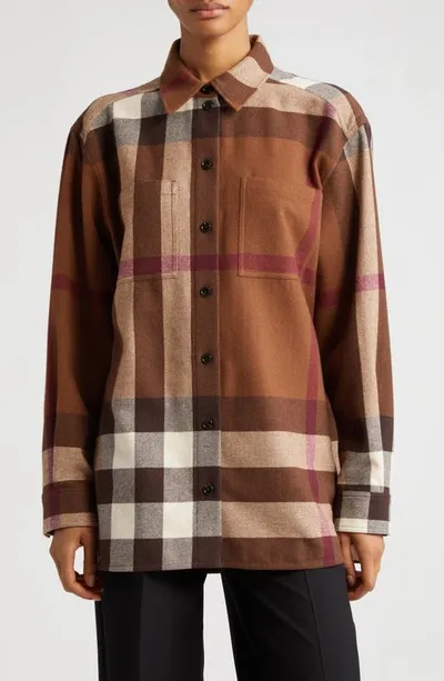 Burberry Check Wool Cotton Flannel Shirt In Dark Birch Brown