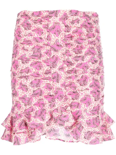 Isabel Marant Milendi Floral-print Stretch-silk Mini Skirt In Fuchsia