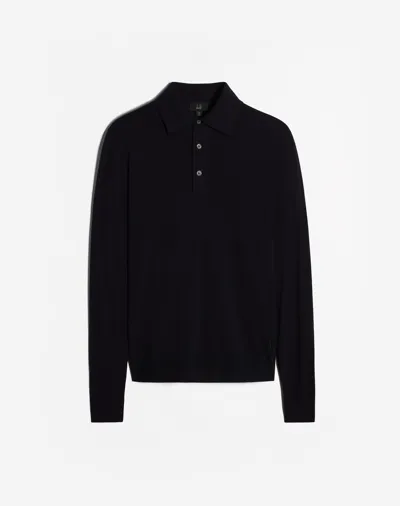 Dunhill Merino Long Sleeve Polo In Blue