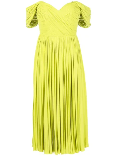 Ana Radu Off-shoulder Pleated Midi Dress In Green