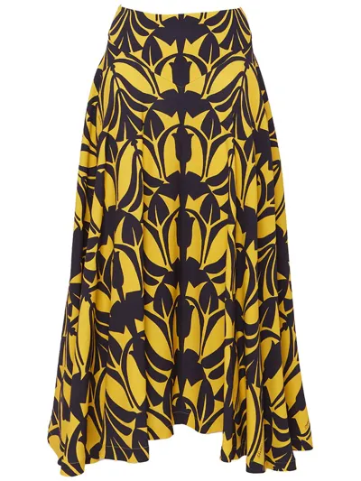 La Doublej Papyrus-print Satin Skirt In Papyrus Gold