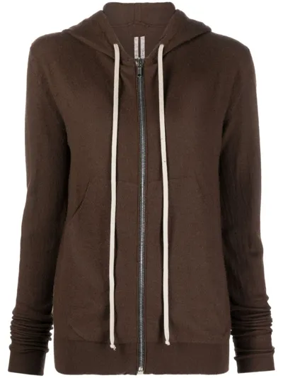 Rick Owens Zip-up Cashmere Hoodie In Brown