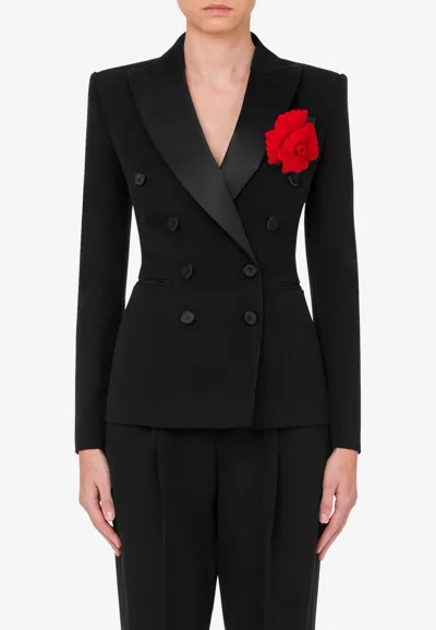 Moschino Double-breasted Tuxedo Jacket In Wool In Black