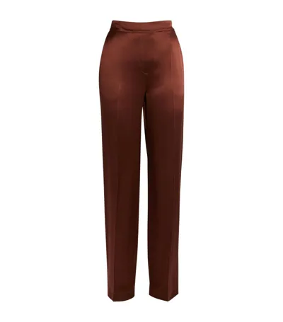 Joseph Tova Silk-satin Straight-leg Trousers In Brown