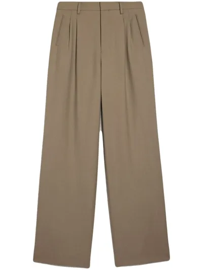 Ami Alexandre Mattiussi Wide-leg Wool Trousers In Beige