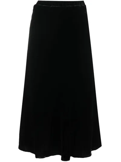 Gold Hawk Velvet Long Skirt In Black