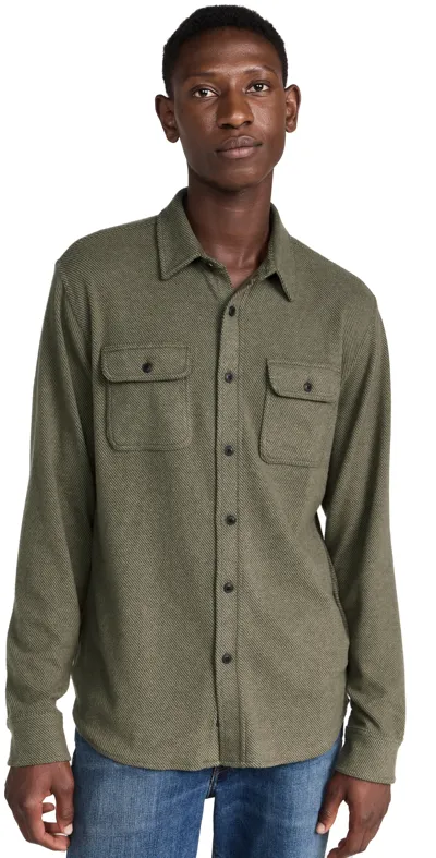 Faherty Legend Sweater Shirt Olive Melange Twill Xxl