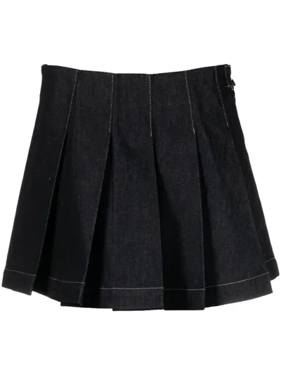 Remain Birger Christensen Remain Raw Denim Pleated Skirt In Black