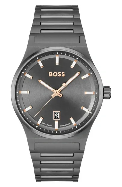 Hugo Boss Men's Candor Quartz Basic Calendar Ionic Plated Gray Steel Watch 41mm