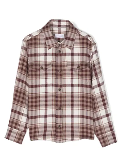 Brunello Cucinelli Check-pattern Cotton Shirt In Nude