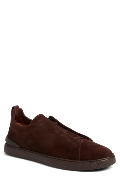 Zegna Triple Stitch Suede Slip-on Sneaker In Brown