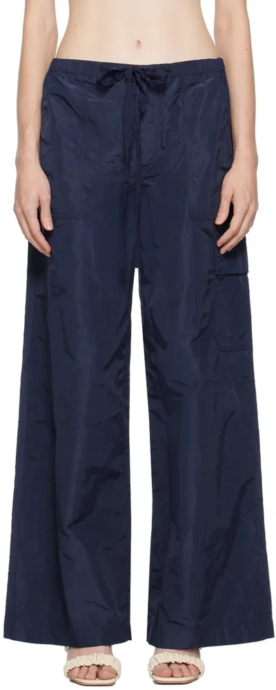 Staud Wide-leg Satin Trousers In Blue