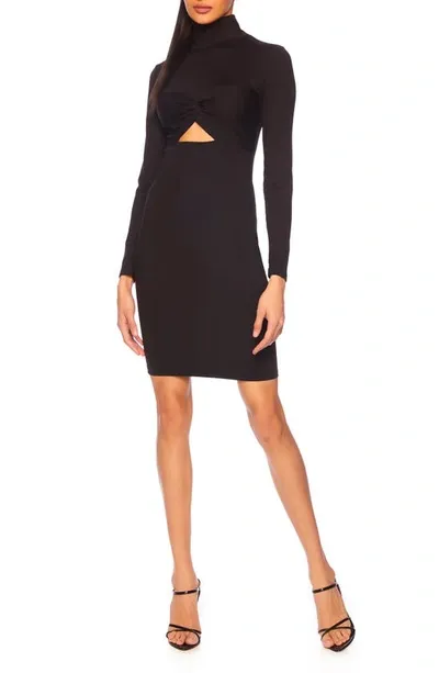 Susana Monaco Twist Cutout Mock Neck Long Sleeve Dress In Black