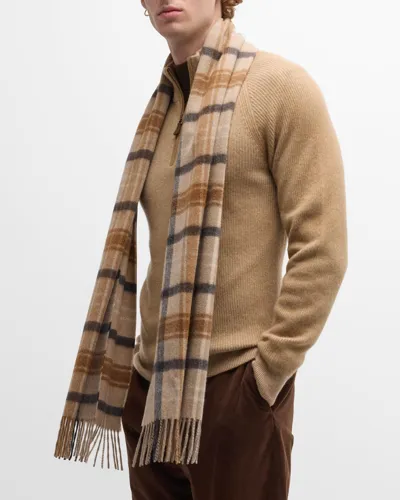 Neiman Marcus Men's Plaid Cashmere Scarf In Camel