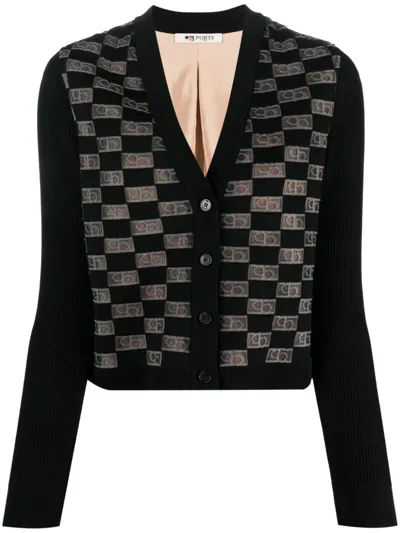 Ports 1961 Monogram-pattern Virgin Wool-blend Cardigan In Black