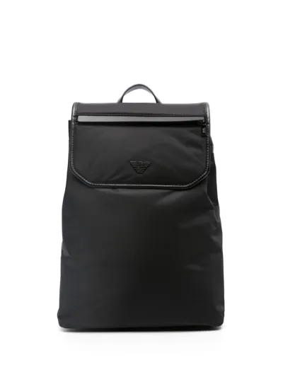 Emporio Armani Logo-plaque Foldover Backpack In Black