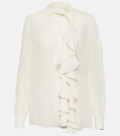 Dolce & Gabbana Ruffled Silk Blouse In Beige