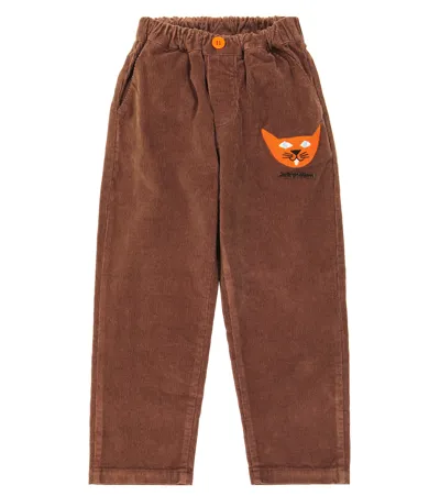 Jellymallow Kids' Cat Corduroy Pants In Brown