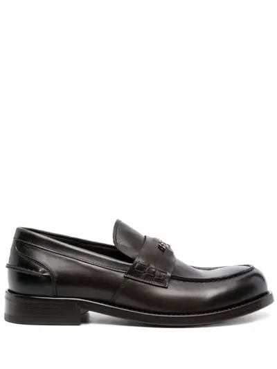 Roberto Cavalli Logo-plaque Leather Loafers In Black