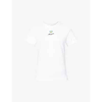 Axel Arigato Womens White Butterfly-embroidered Organic-cotton T-shirt