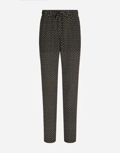 Dolce & Gabbana Crepe De Chine Jogging Pants With Dg Logo Print In Black