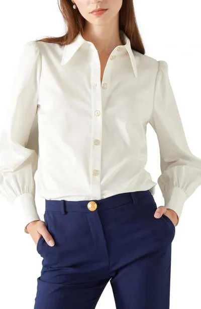 Lk Bennett Sonya Puff Shoulder Shirt In White