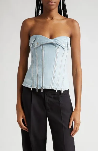 Dion Lee Zip-embellished Denim Corset Top In Blue